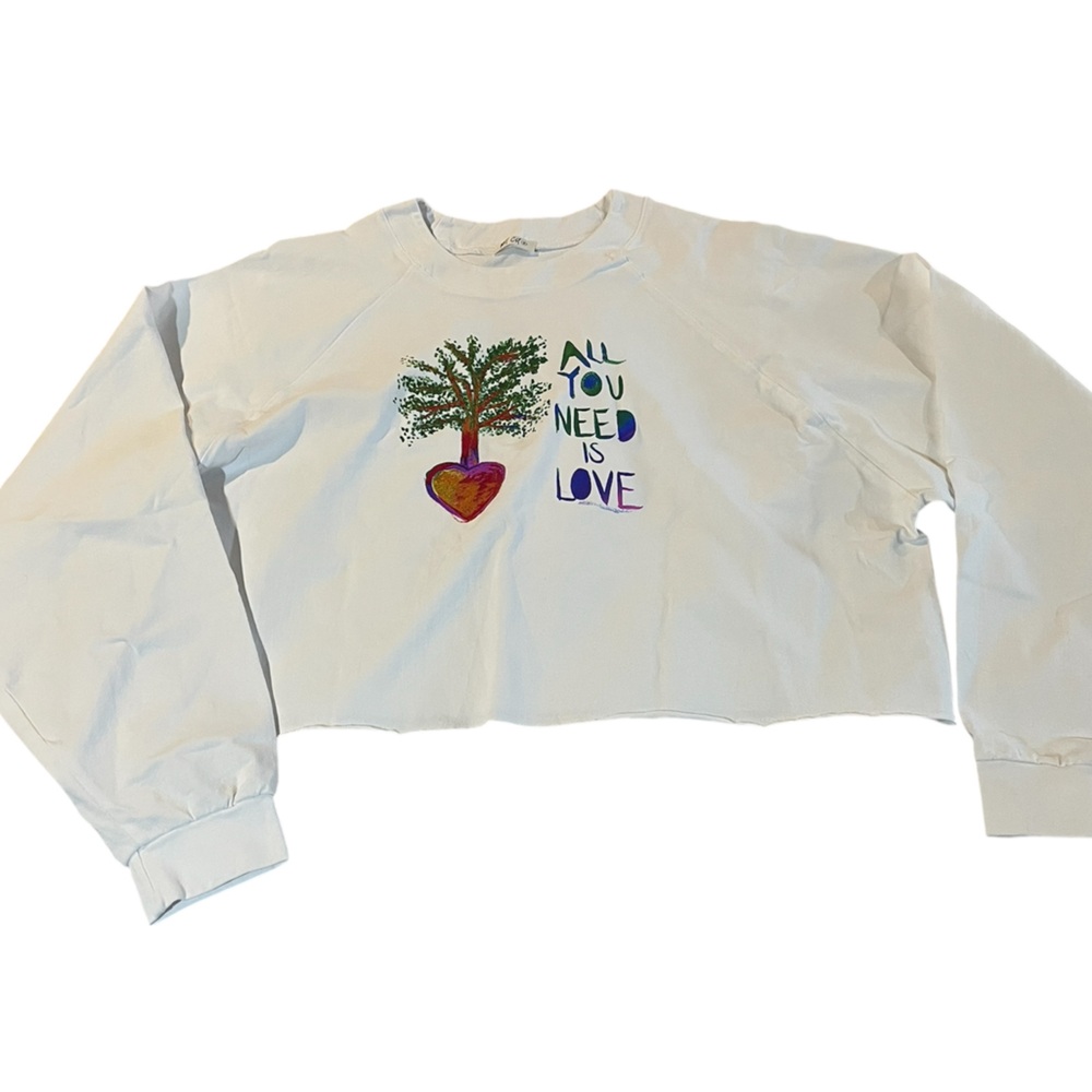 Natural Life White Graphic Cropped Sweatshirt